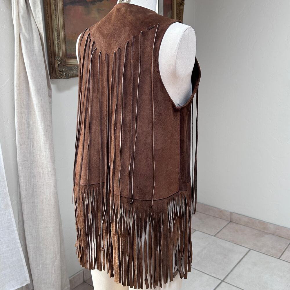 70s genuine suede fringe vest brown western festival boho vintage women M L - Picture 8 of 13